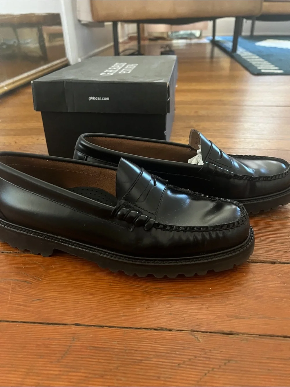 G.H. Bass & Co. Black Larson Lug Penny Loafers